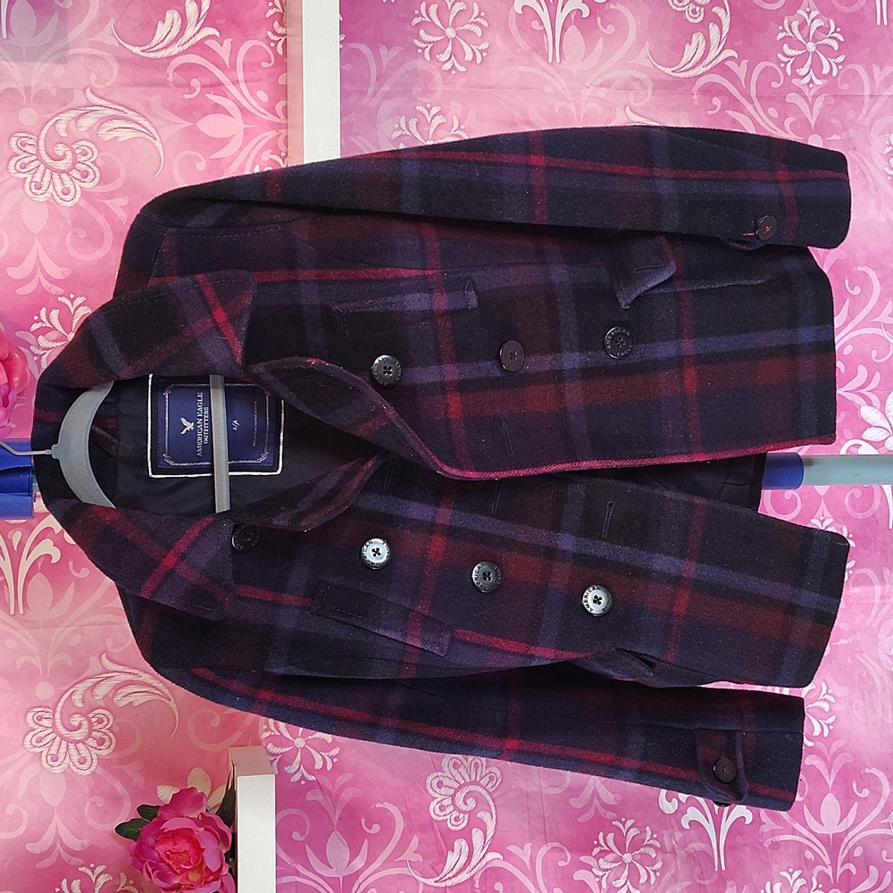 American Eagle Outfitters Red and Blue Pea Coat..